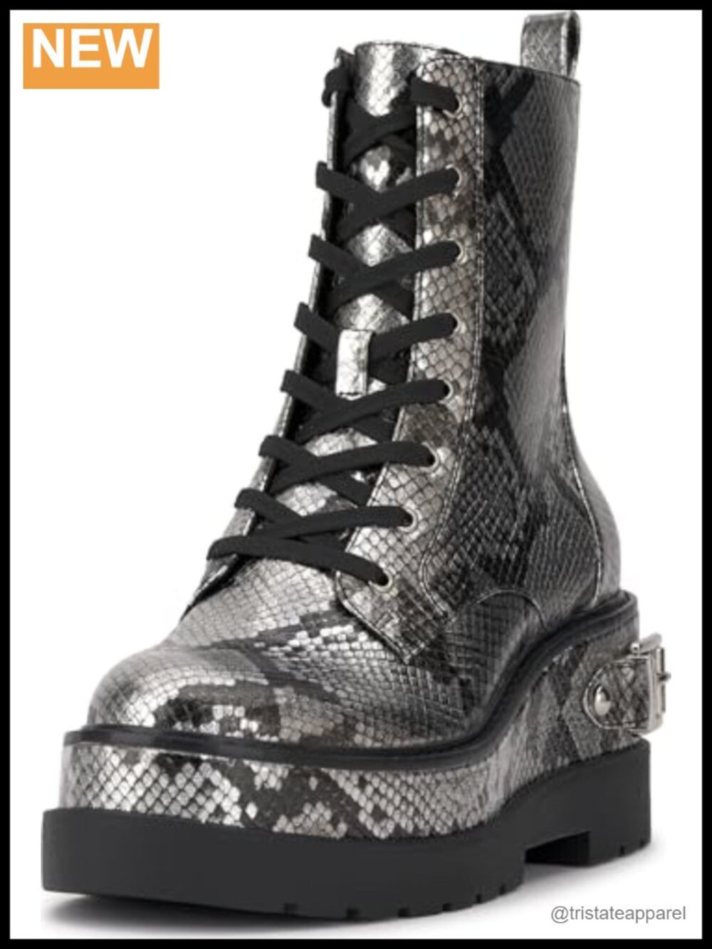 Faux Leather Platform Combat Boot Ankle Bootie Lace-Up